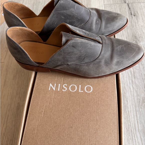 Nisolo Charcoal Leather Loafers Emma d'Orsay Oxford - Picture 2 of 8